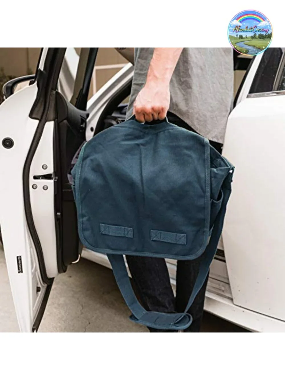 Cotton Canvas Messenger Shoulder Bag Padded Adjustable Strap Travel School